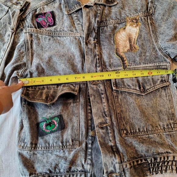 Ruff Stuff Vintage 90's Gray Denim Jean Jacket Patches •Size Kids XL/Women Small - Picture 9 of 13